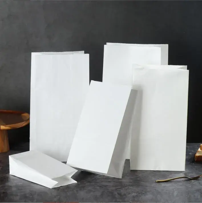 Bolsas de papel kraft blancas, para panadería, postres, regalos