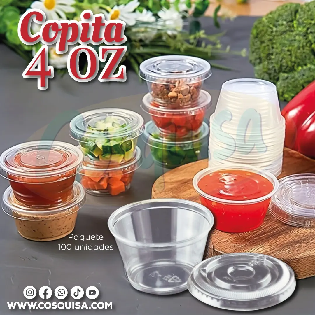 Copita pet para salsas. 4 onzas negra