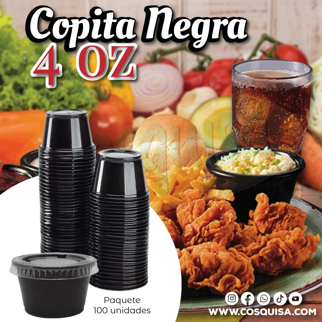 Copita pet para salsas. 4 onzas negra