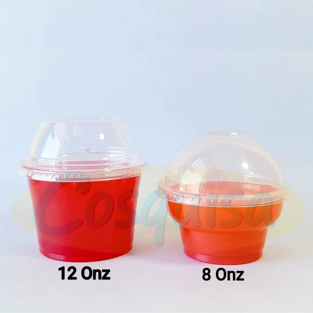 Vasos pet sundae de 8 y 12 onzas con tapa plana y domo