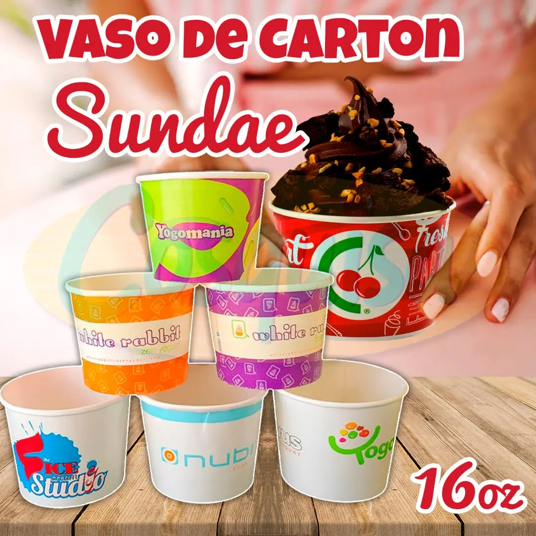 Vasos sundae para nieves, minutas, helados y postres