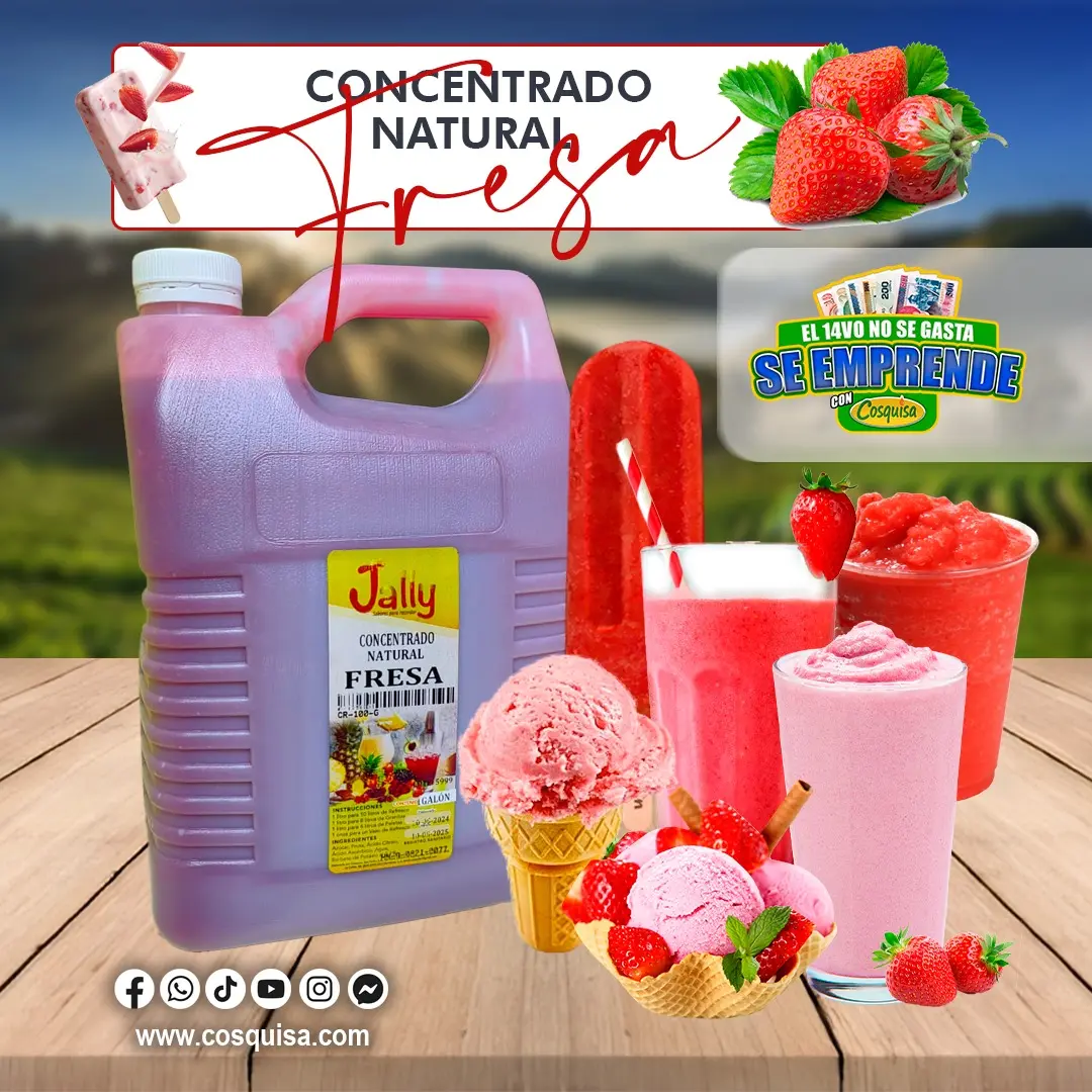 Concentrado de fresa, jugos, granitas, paletas