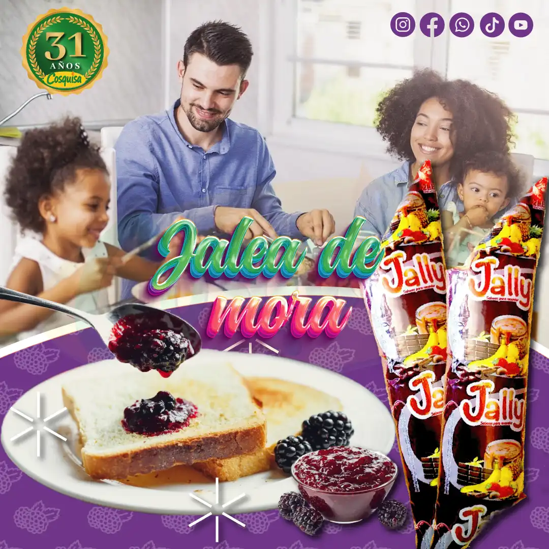 Jalea de fruta sabor mora para repostería y postres.