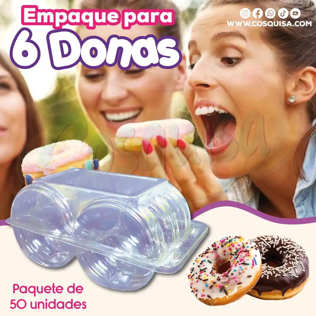 Empaque pet para donas 6 unidades