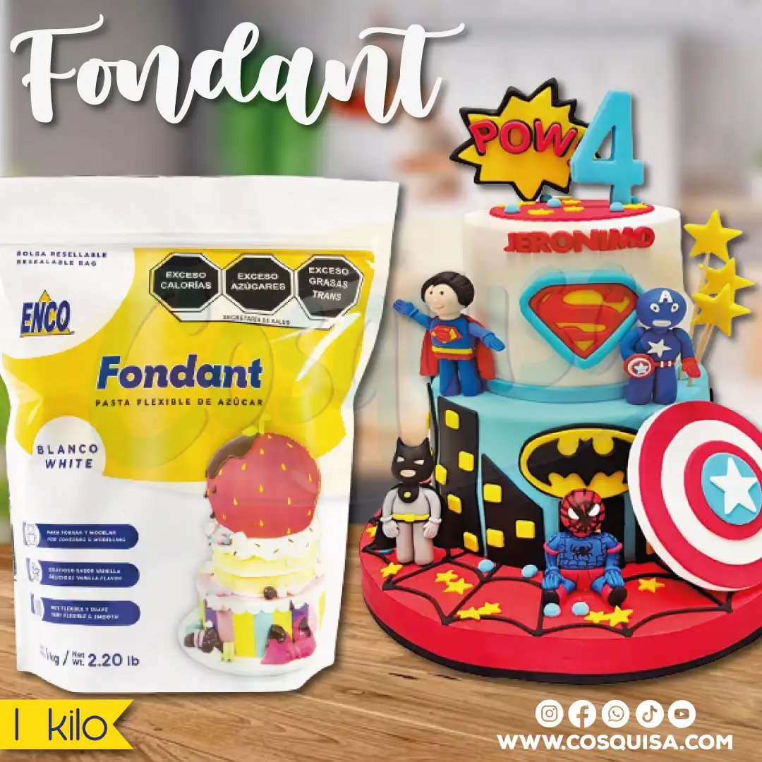 Fondant Blanco marca Enco para reposteria y decoraci[on de pasteles.