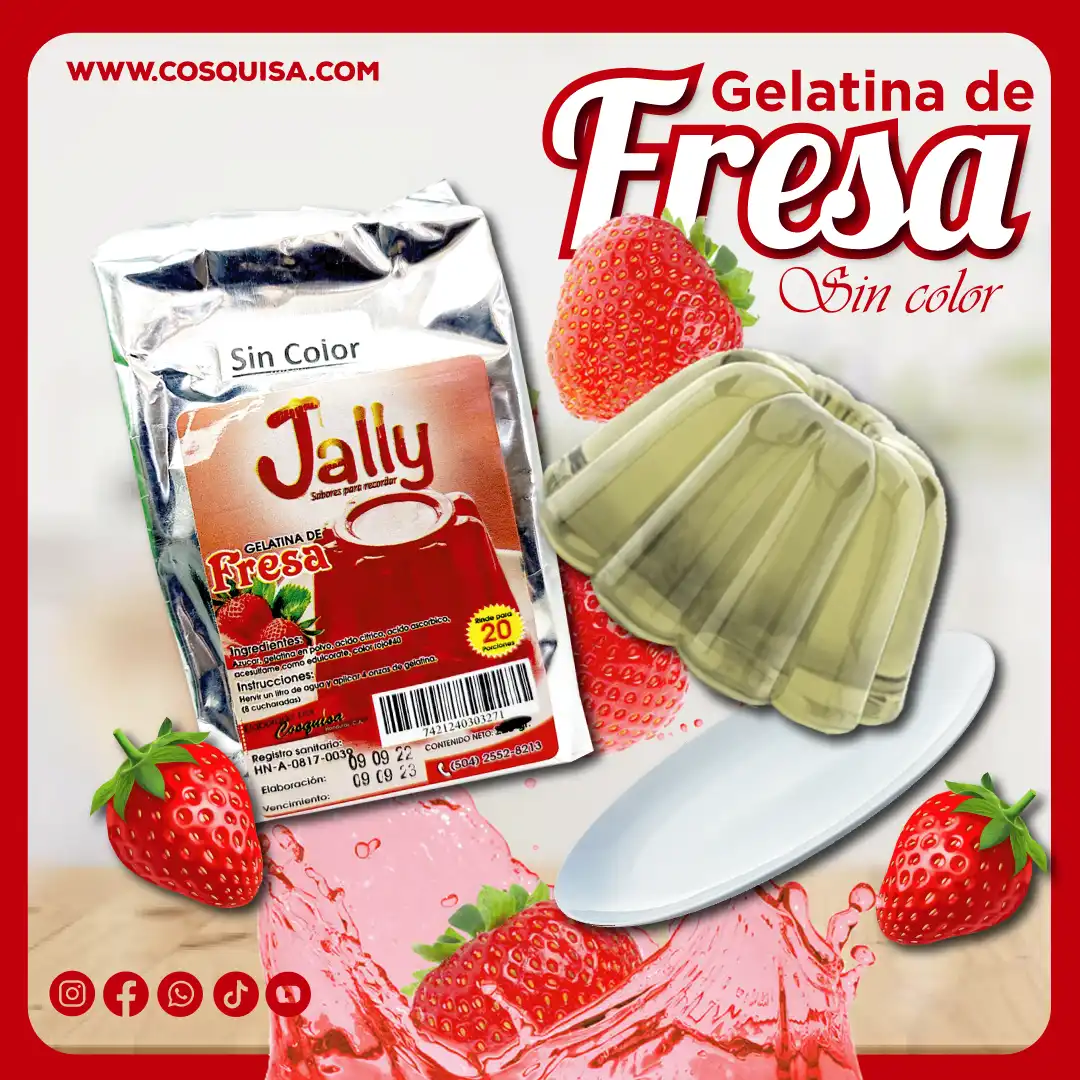 Gelatina Instantánea sabor fresa transparente