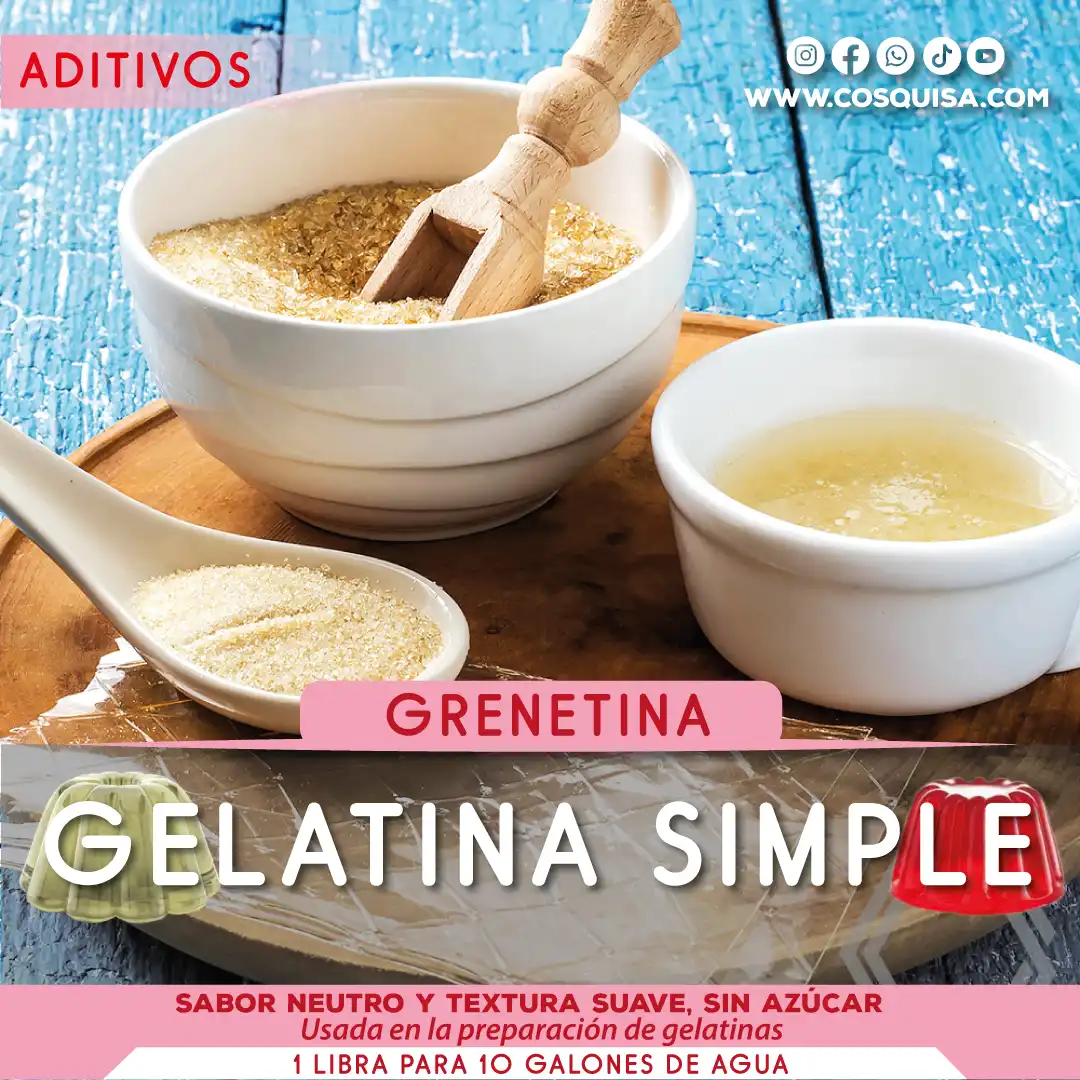 Gelatina simple, grenetina para pasteles y postres