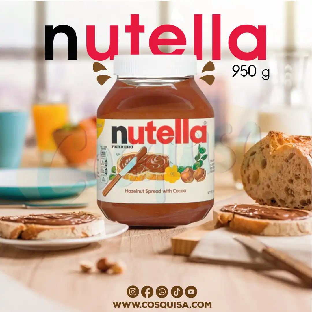 Nutella 950 gramos con avellanas y cacao para repostería.