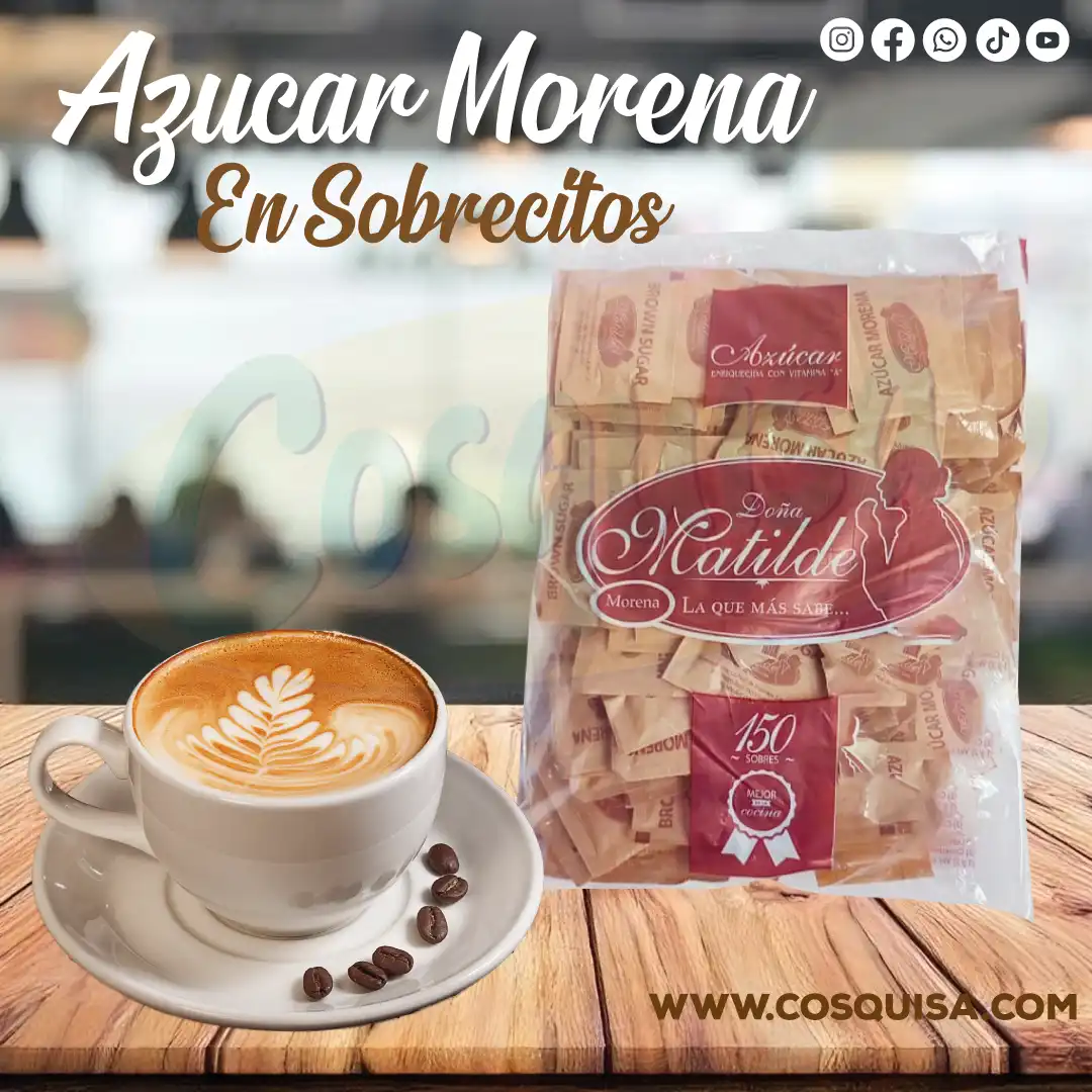 Azúcar morena en sobres para bebidas y alimentos