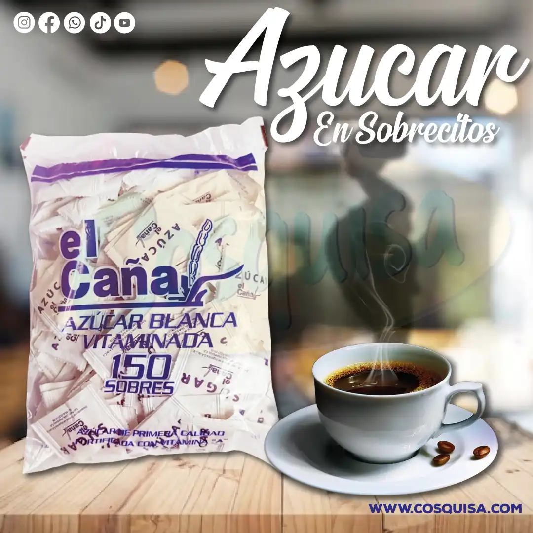 Azúcar en sobres para bebidas y alimentos.
