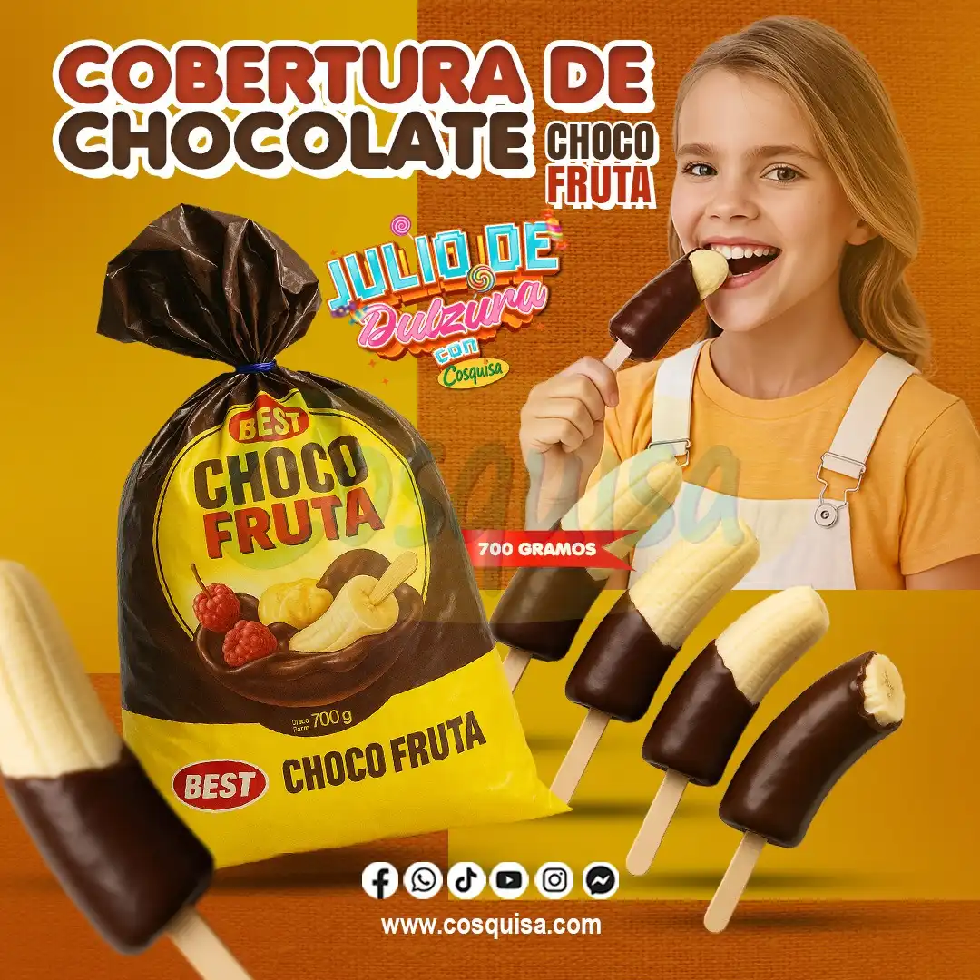 Cobertura de chocolate Choco Fruta para repostería y postres.