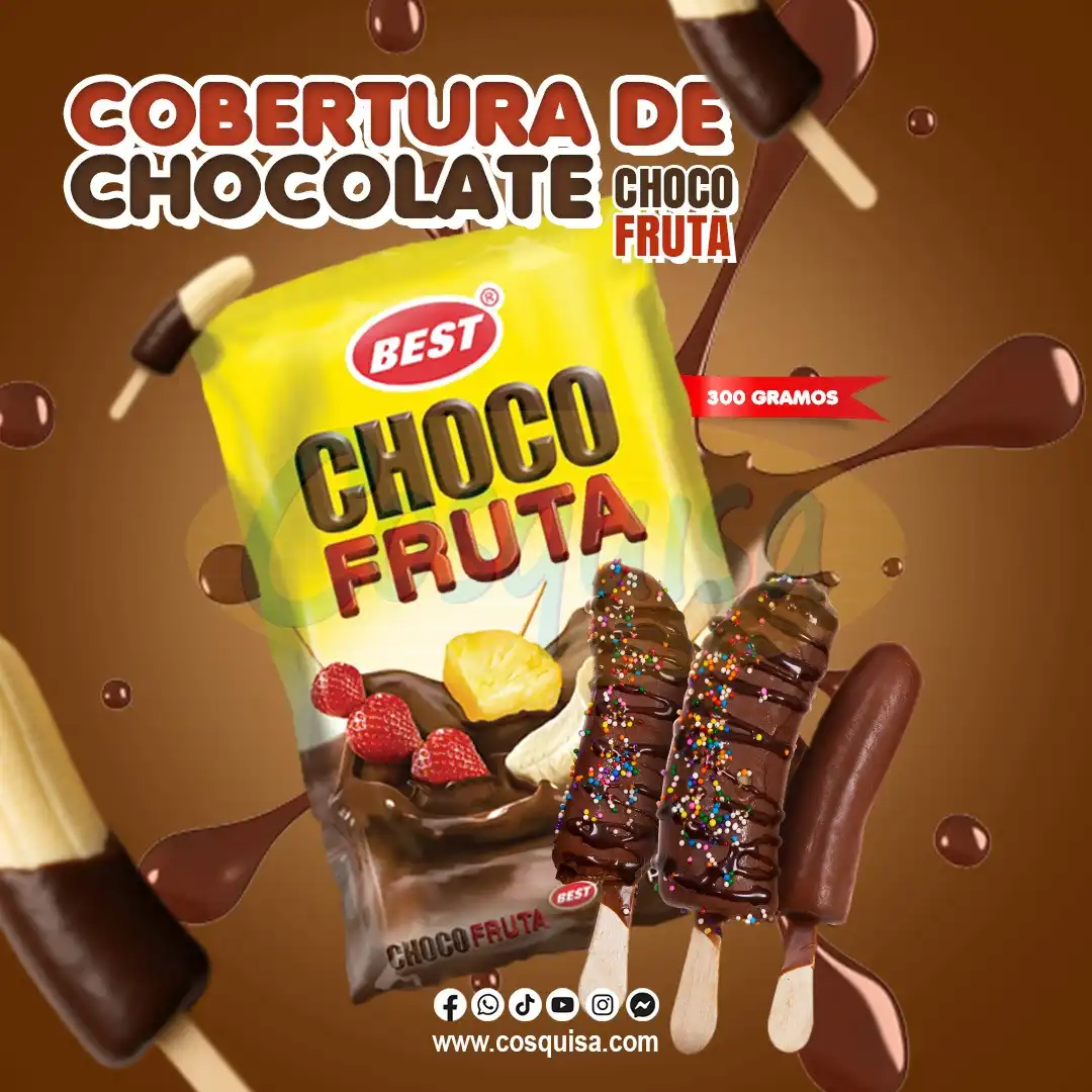 Cobertura de chocolate Choco Fruta para repostería, postres y decoración.