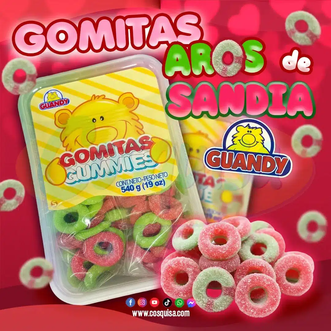 Aros de sandía dulces tipo gomita sabor sandía.