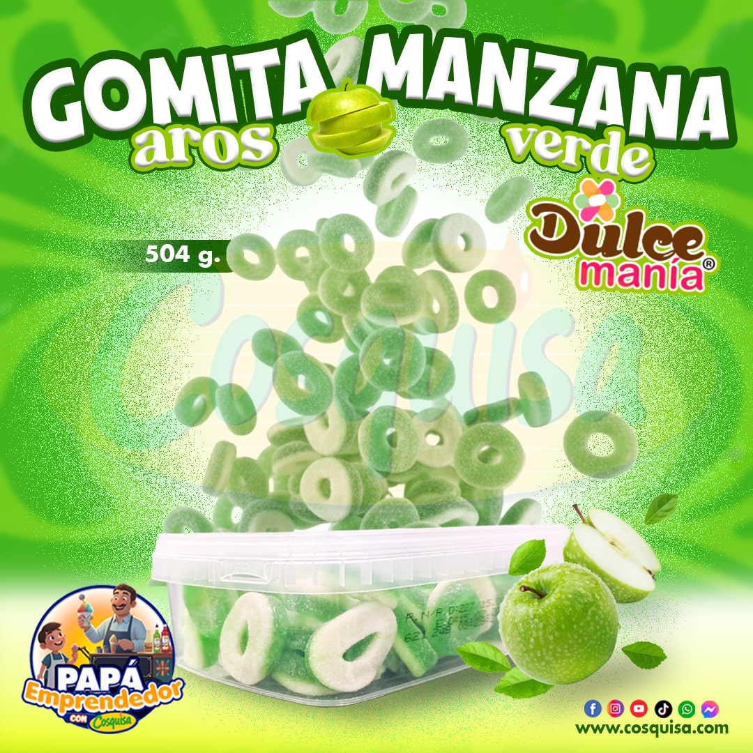 Gomitas de aros de manzana con azúcar ácido, dulces tipo gummy para repostería y fabricación de snacks