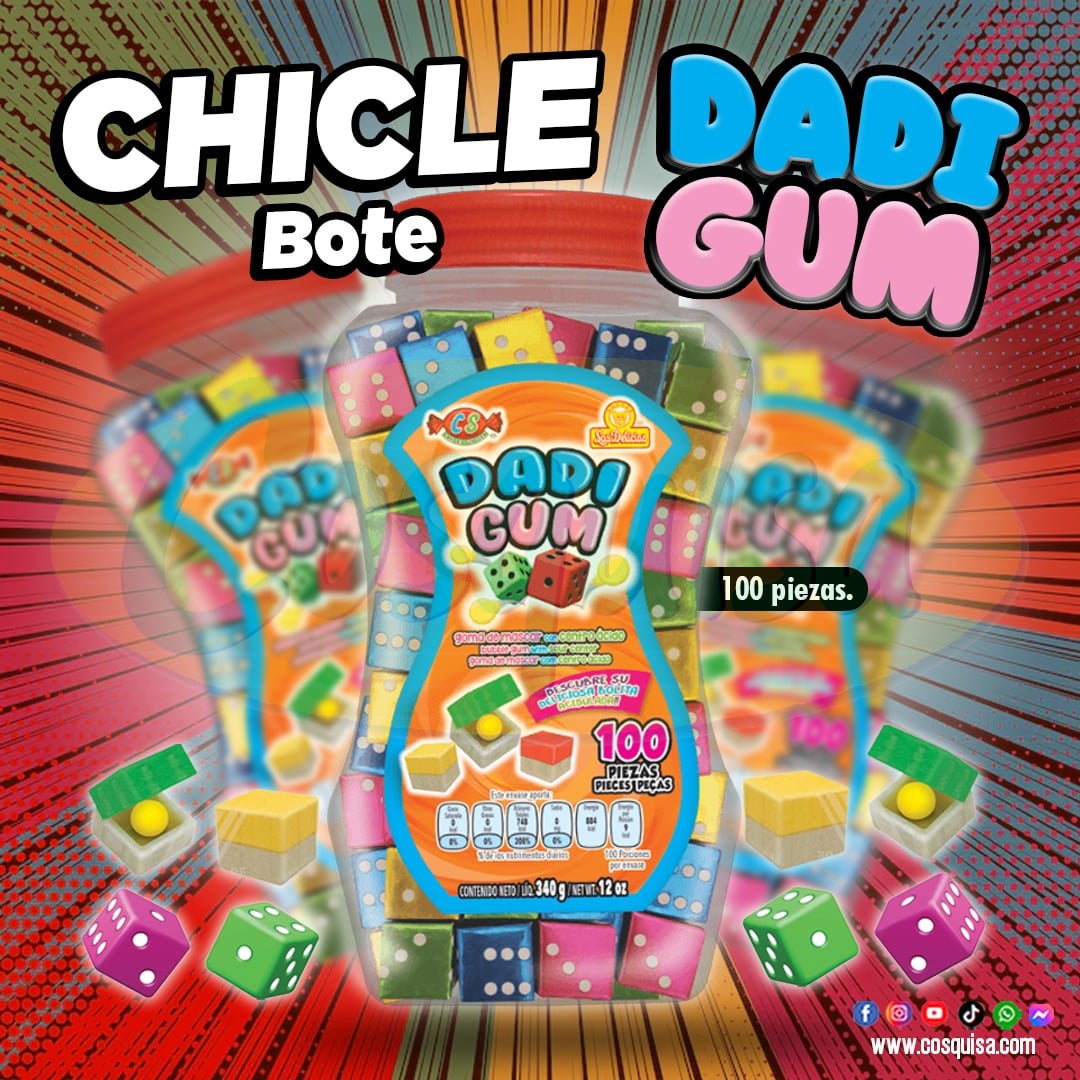 Chicle Dadi Gum, goma de mascar dulce ideal para confitería, dulcerías y venta de snacks