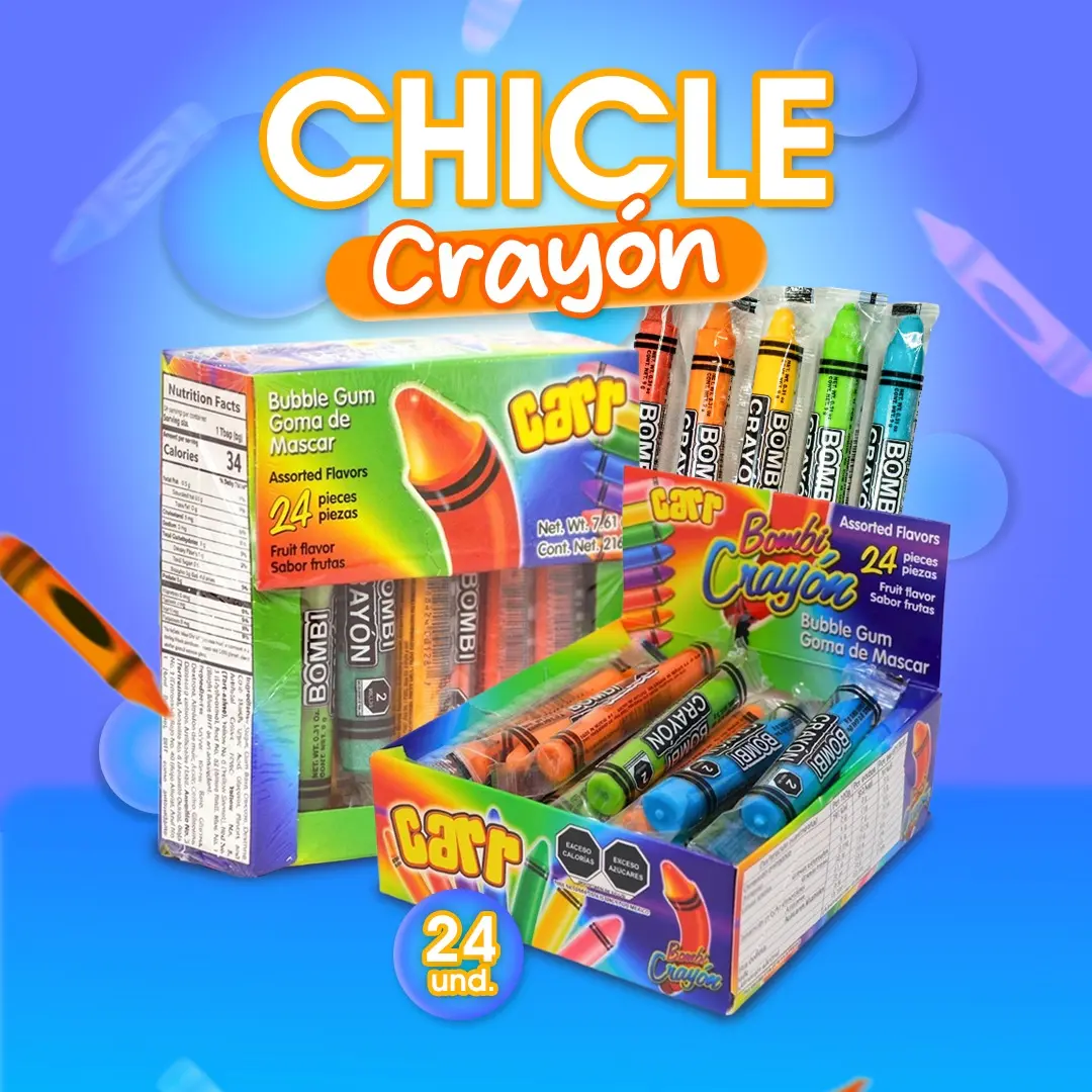 Chicle en forma de crayola de colores surtidos
