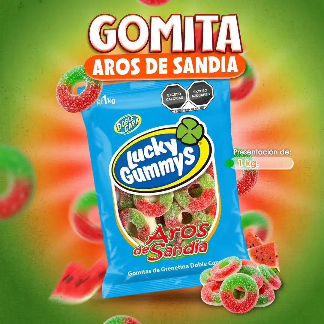 Gomitas de aros de sandía con para snacks, mesas de dulces y emprendimientos.
