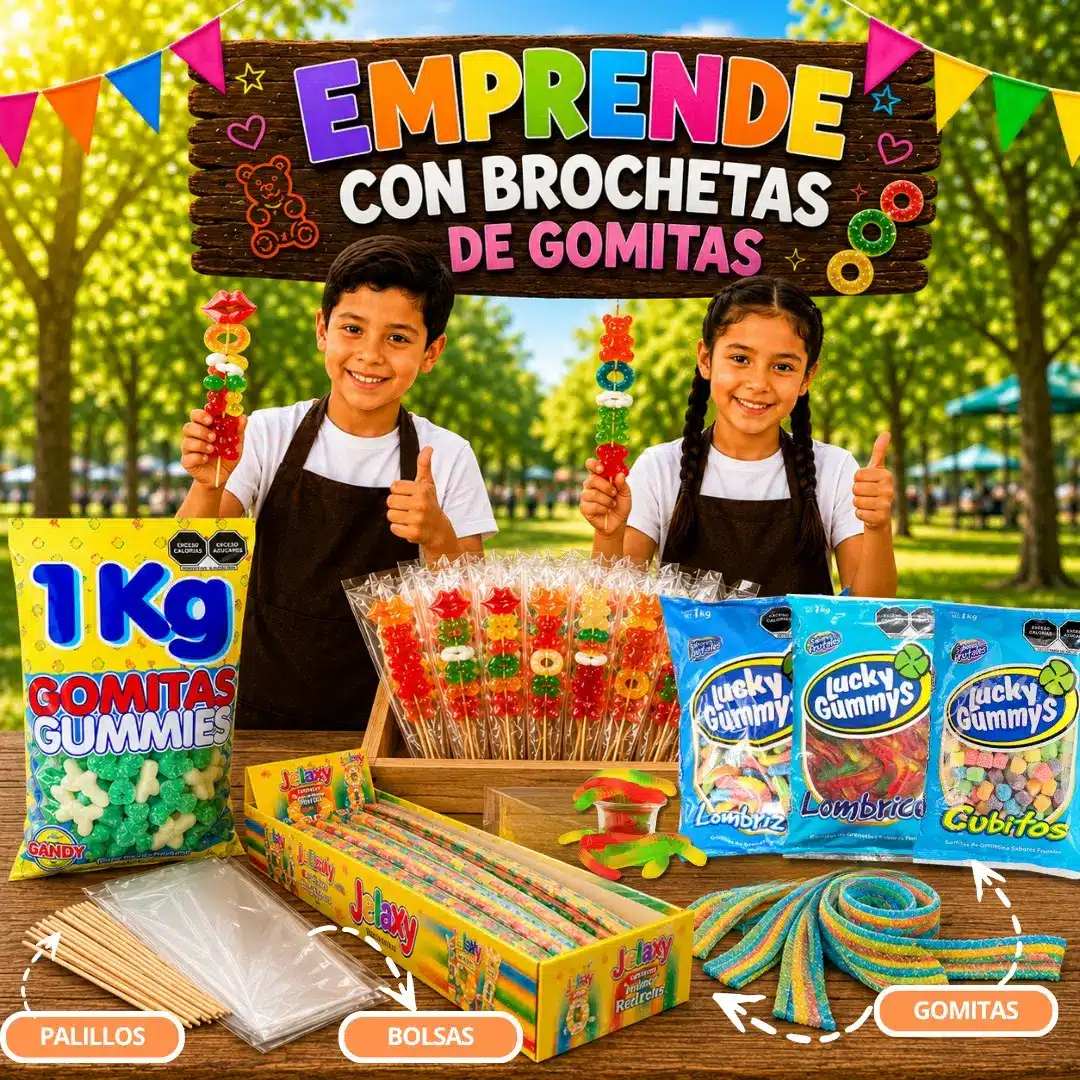 niños emprende brochetas gomitas