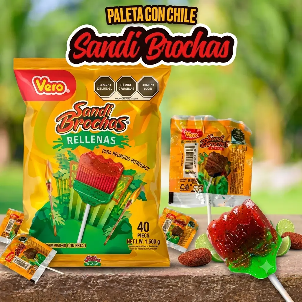 Paleta con chile Sandibrocha sabor sandía, dulce picante