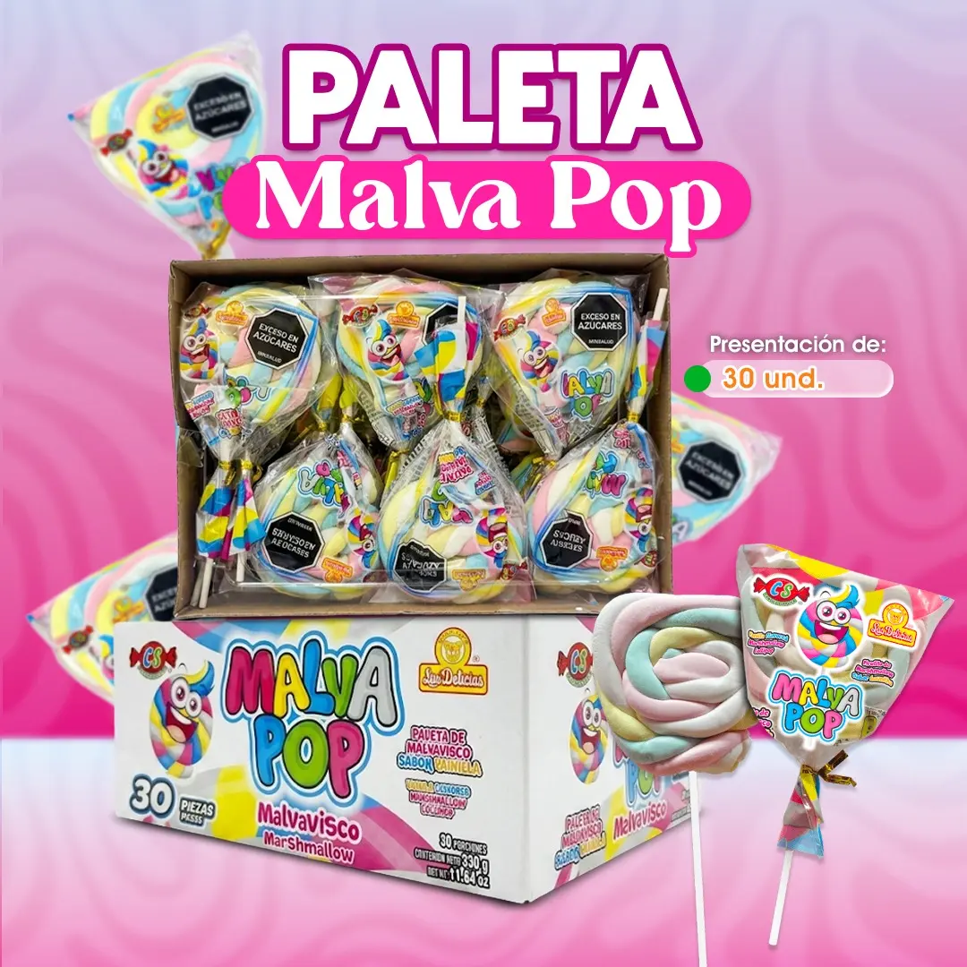 Paleta Malva Pop de malvavisco cubierta con dulce para fiestas y snacks
