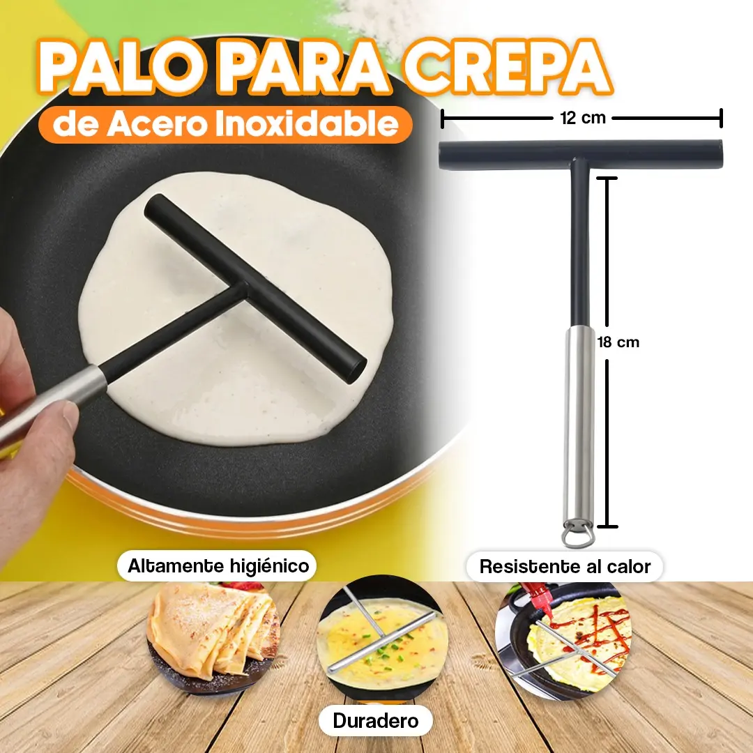 Palo para Crepas de Acero Inoxidable Profesional para Creperías y Negocios de Repostería