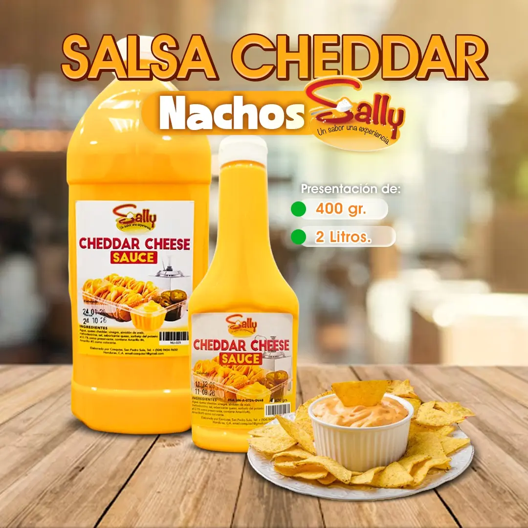 Queso cheddar para nachos Sally listo para servir en snacks y comidas