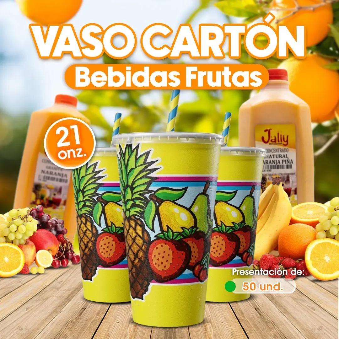 Vasos de cartón para bebidas frías, jugos y refrescos, prácticos y resistentes para tu negocio