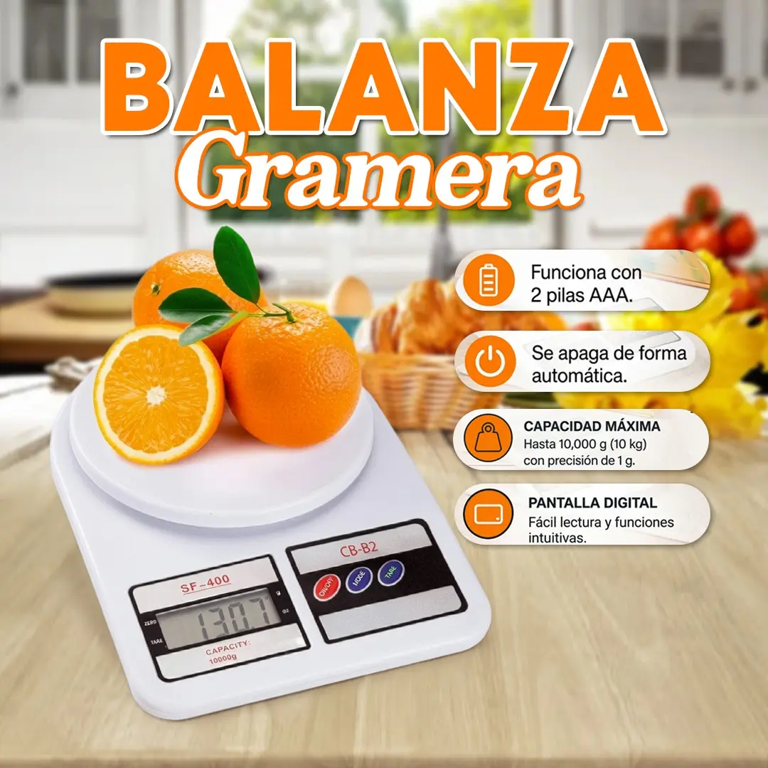 Balanza gramera digital de precisión para cocina, repostería y alimentos.