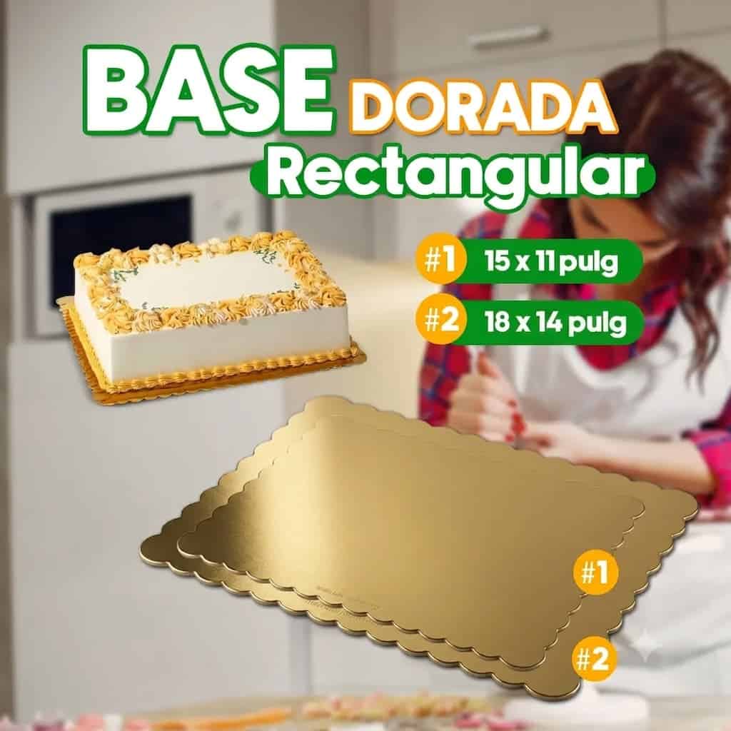 Base dorada rectangular para pastel resistente para repostería y presentación de tortas.