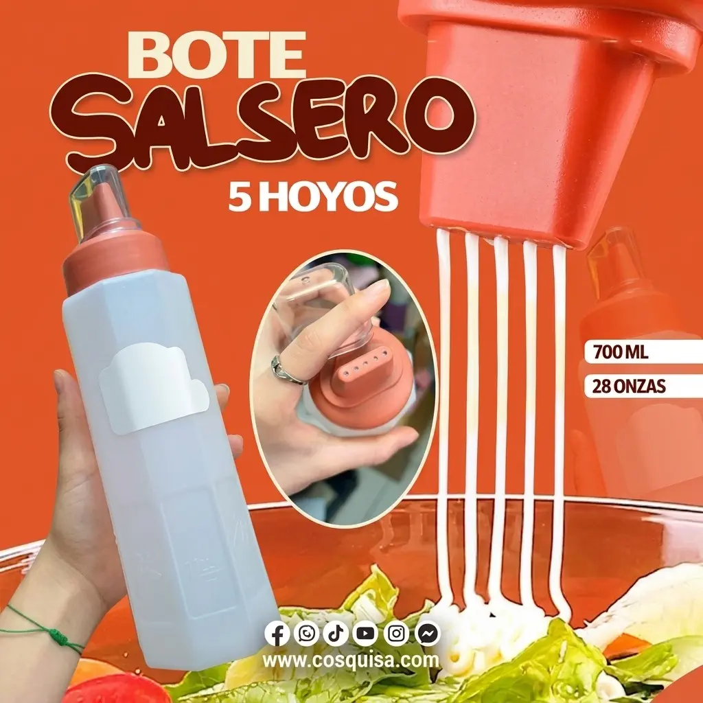 Bote plástico salsero de 5 hoyos para decorar postres y alimentos