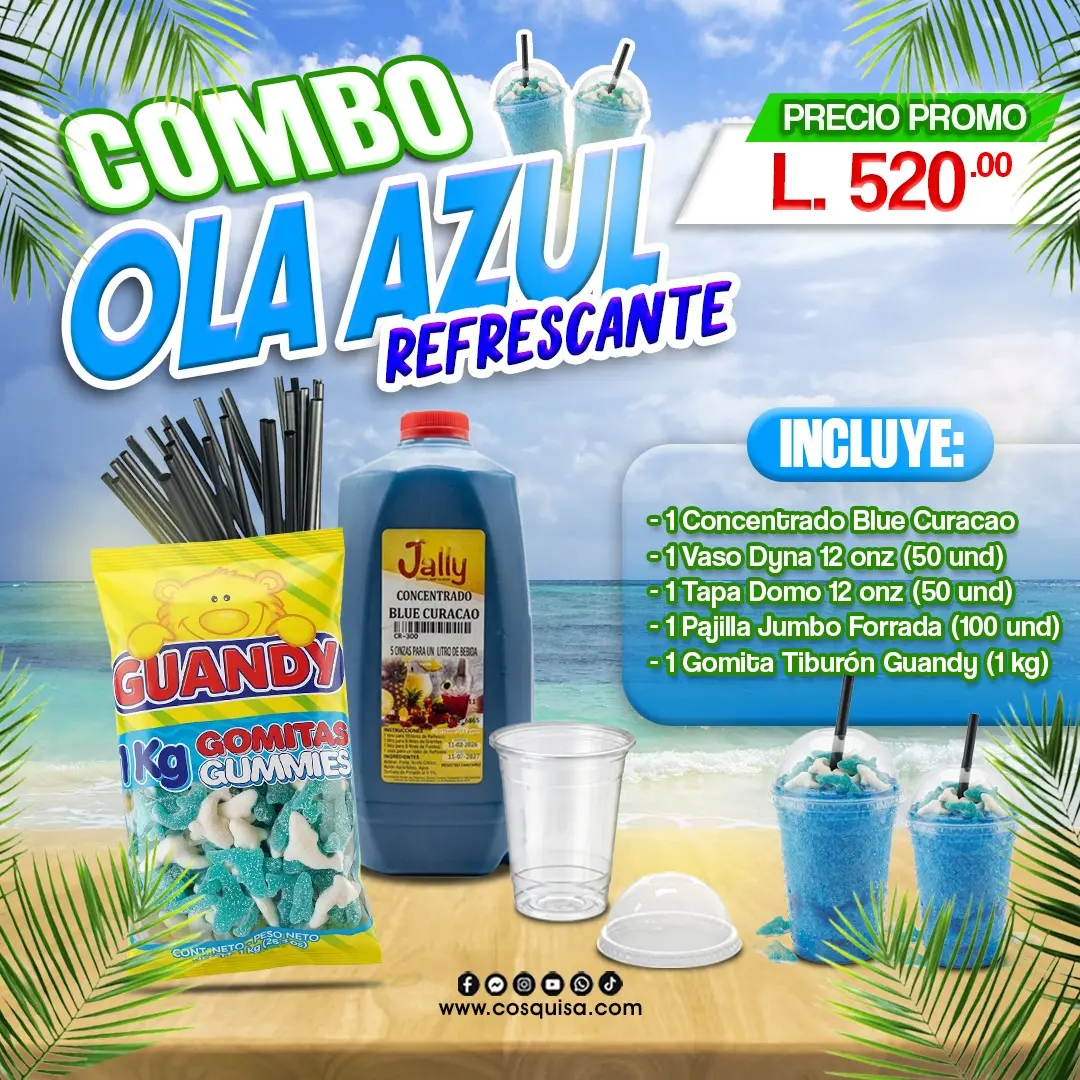 Elabora deliciosas bebidas creativas con nuestro combo ola azul refrescante.