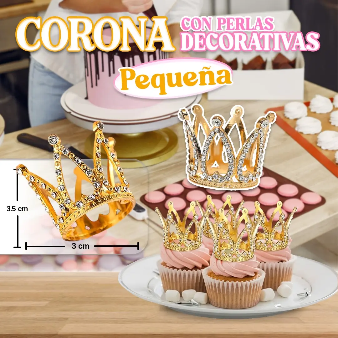 Corona decorativa pequeña con perlas para decoración de pasteles.