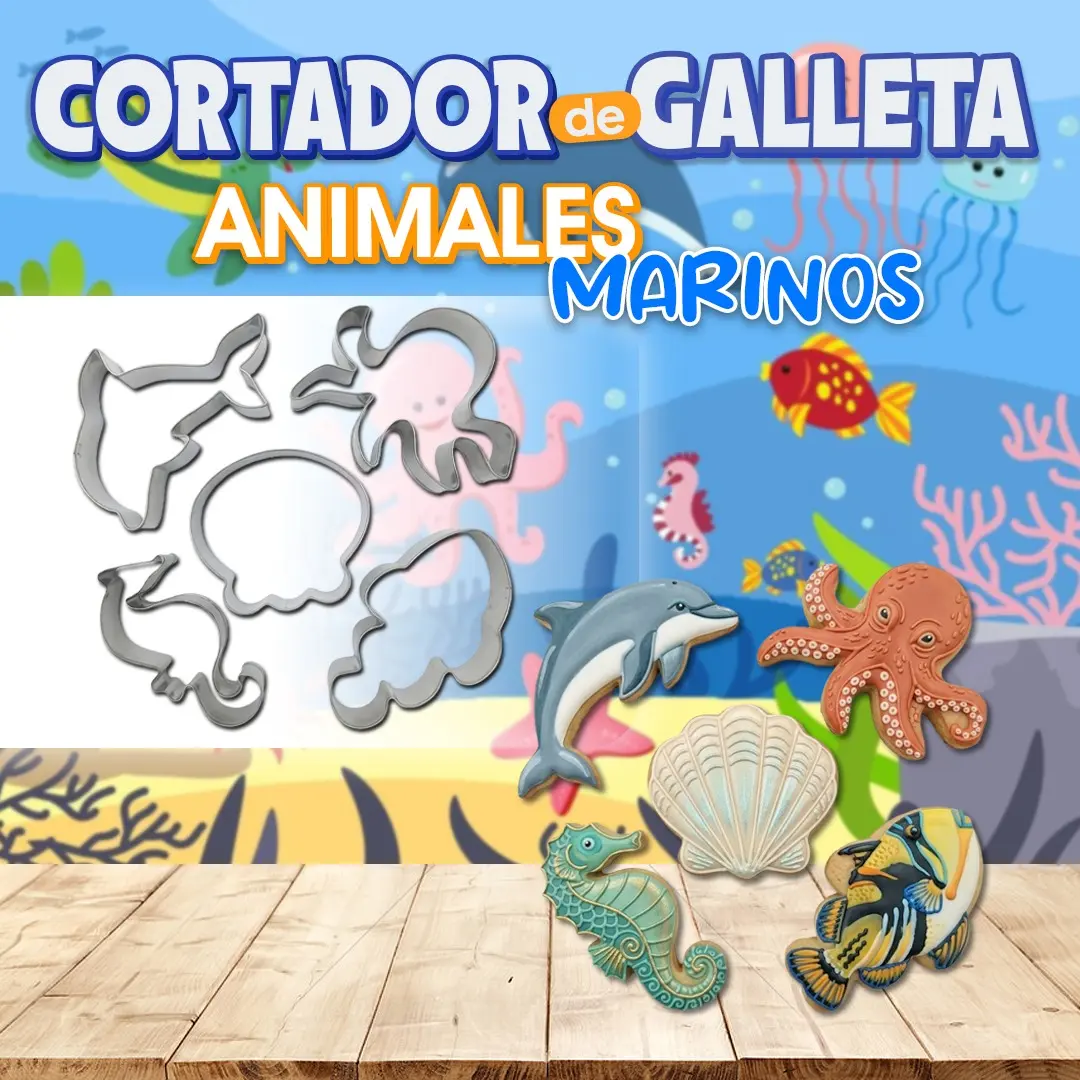 Cortador de galleta con forma de animales marinos para repostería.