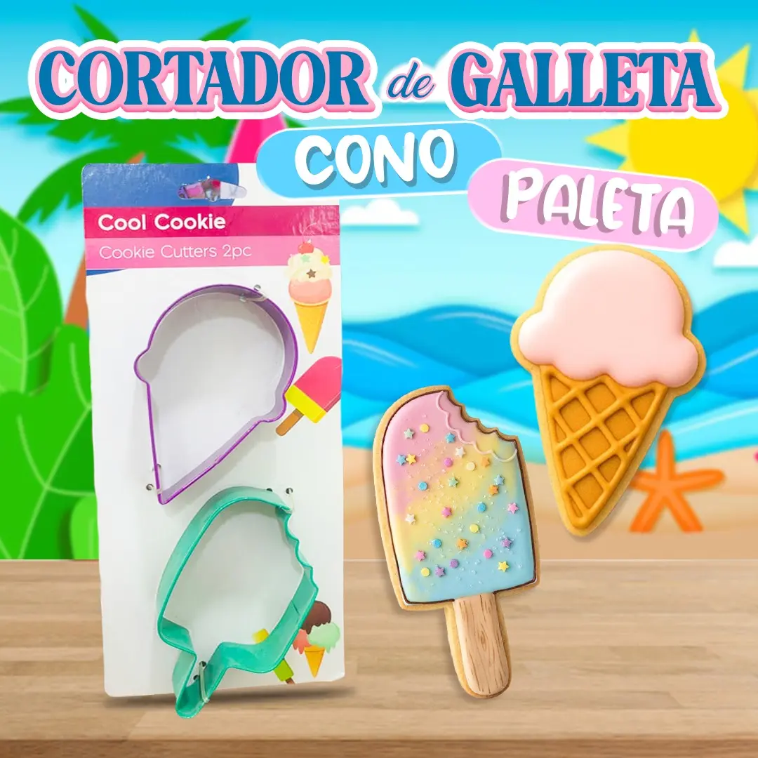 Cortador de galleta en forma de cono y paleta para repostería y fiestas temáticas.