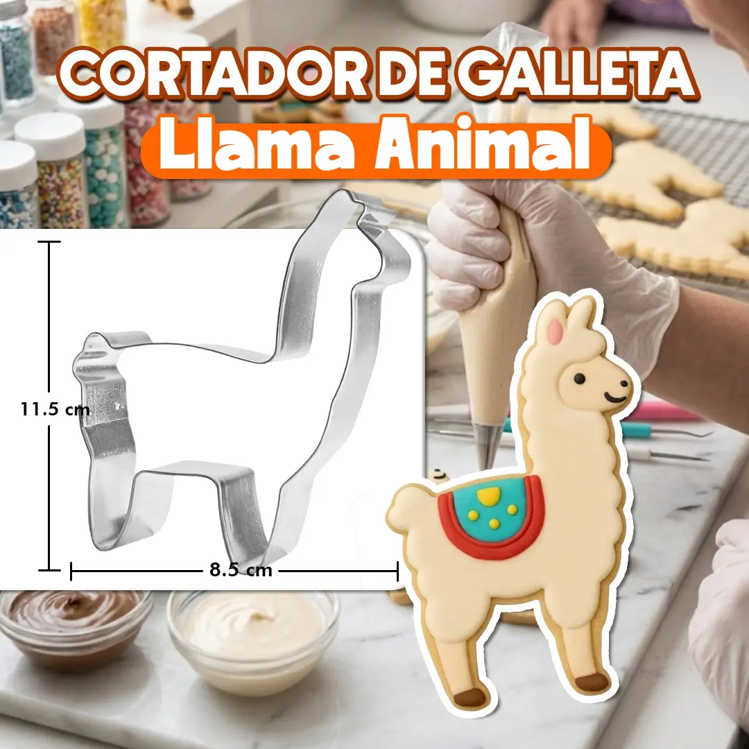Cortador de galletas en forma de llama para repostería y decoración de galletas.