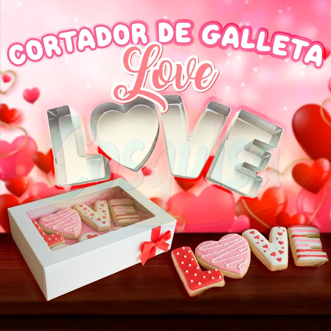 Cortador de letras LOVE para galletas, fondant y repostería.