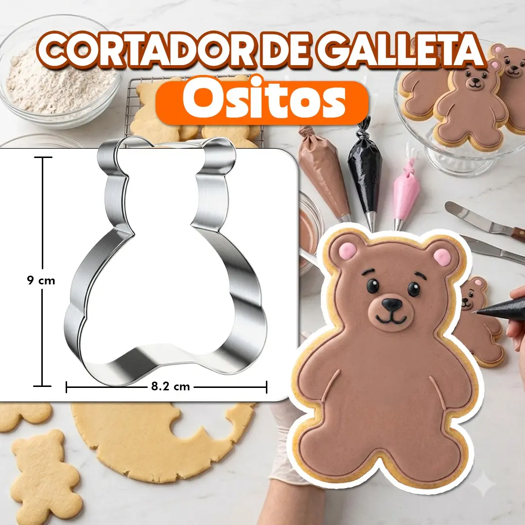 Cortador de galletas en forma de osito para repostería y decoración de galletas.