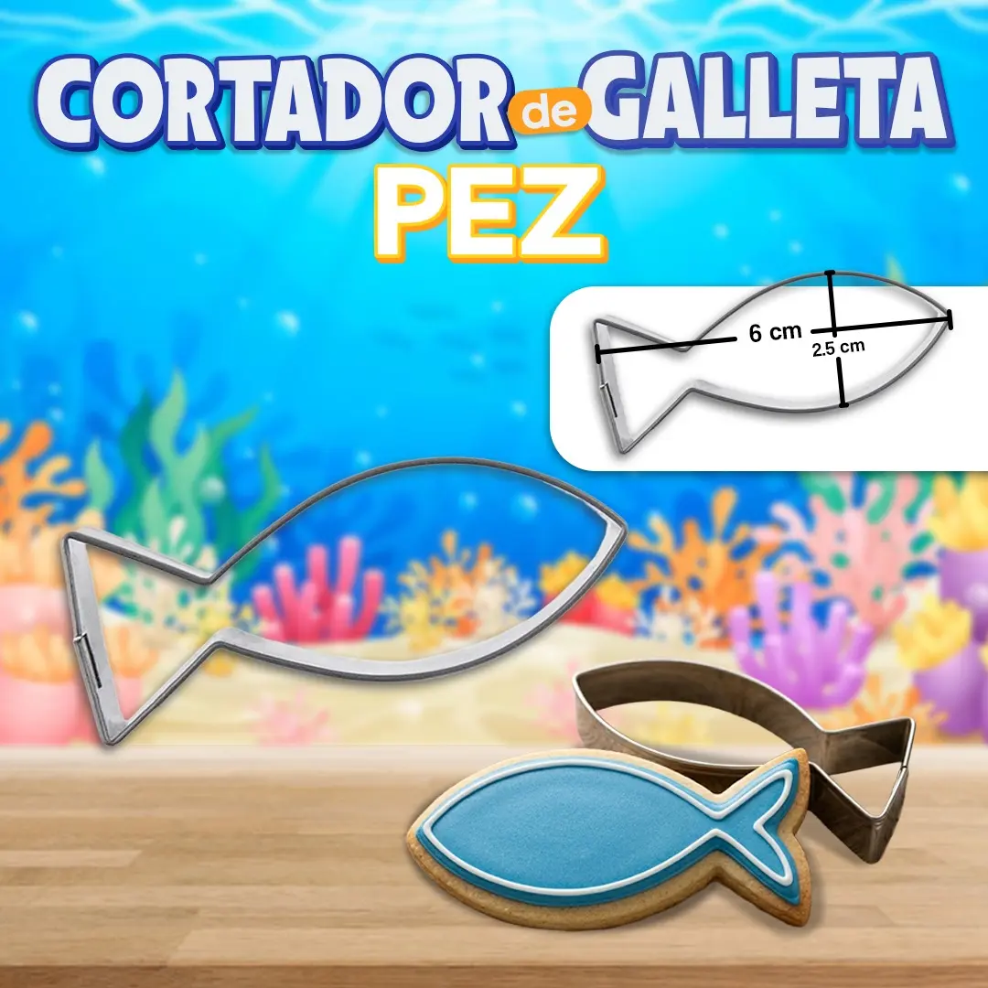 Cortador de galleta con forma de pez para repostería.