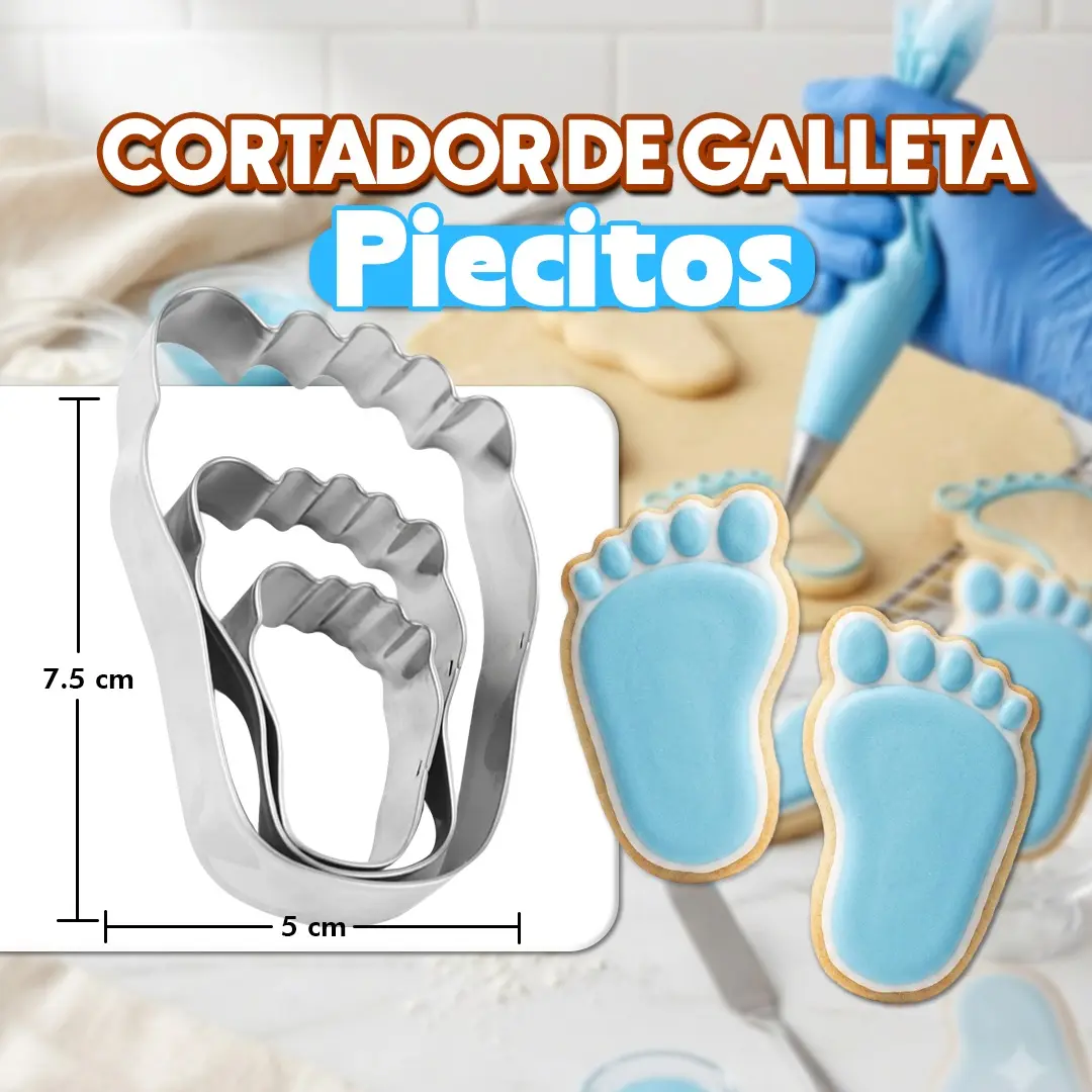 Cortador de galleta en forma de piecito para fondant, repostería y decoración de postres.