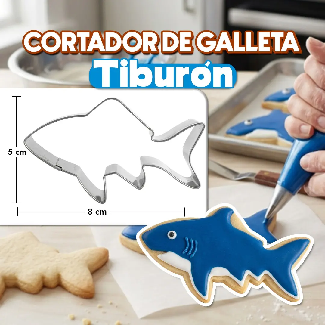 Cortador de galletas en forma de tiburón para repostería y decoración de galletas.