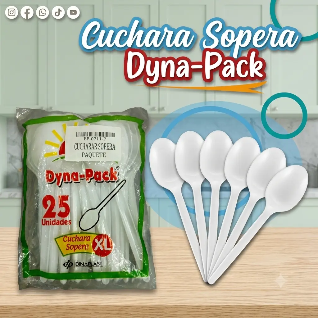 Paquete de cucharas soperas Dyna-Pack desechables.