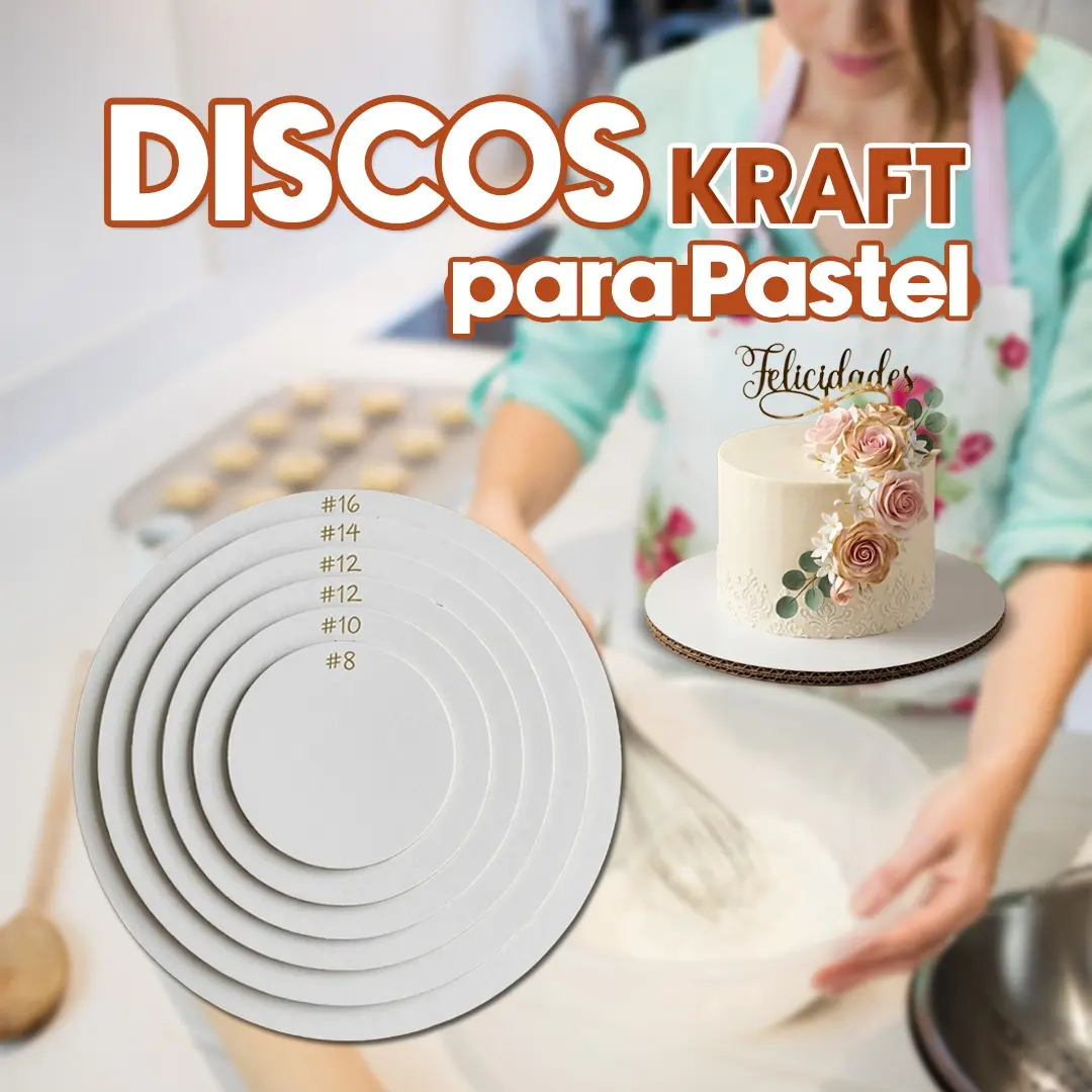Discos kraft para pasteles de diferentes tamaños ideales para repostería y presentación de tortas.