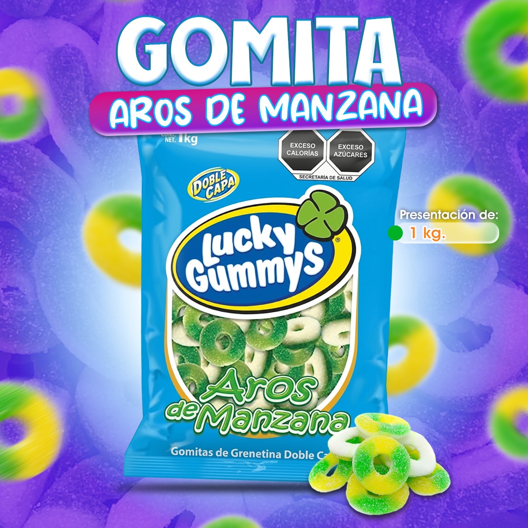 Gomitas de aros de manzana por kilo.