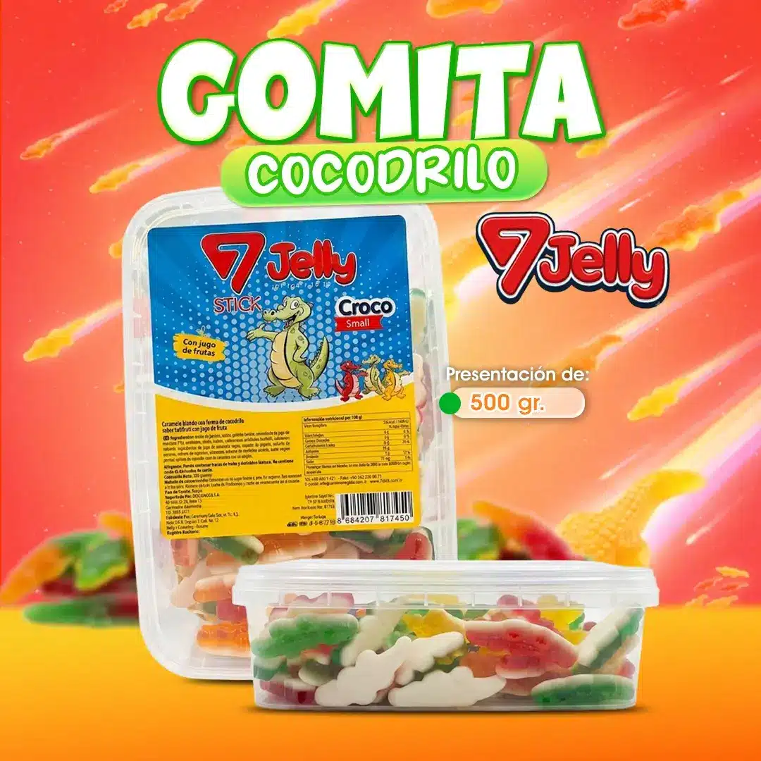 Las Gomitas Cocodrilo Jelly de 500 gramos son perfectas para tiendas, pulperías, piñatas y emprendimientos de dulces.