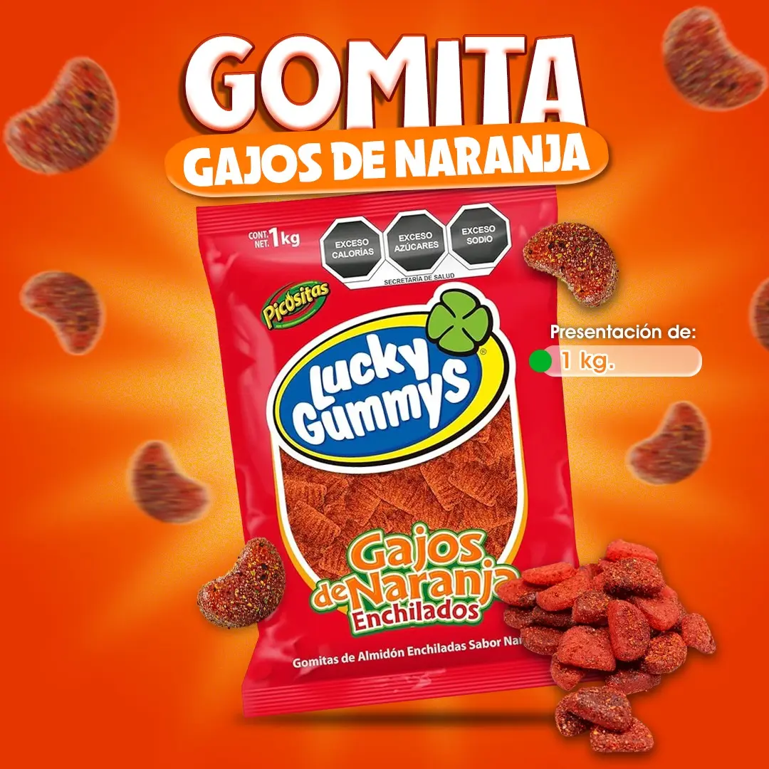 Gomita gajos de naranja por kilo, con el equilibrio perfecto entre el sabor dulce, ácido y picante.