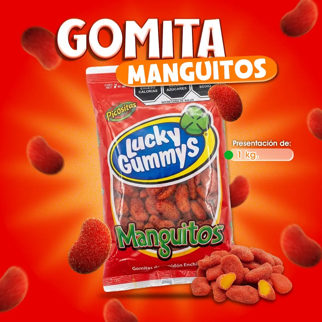 Gomita manguitos enchilados por kilo con sabor a mango.