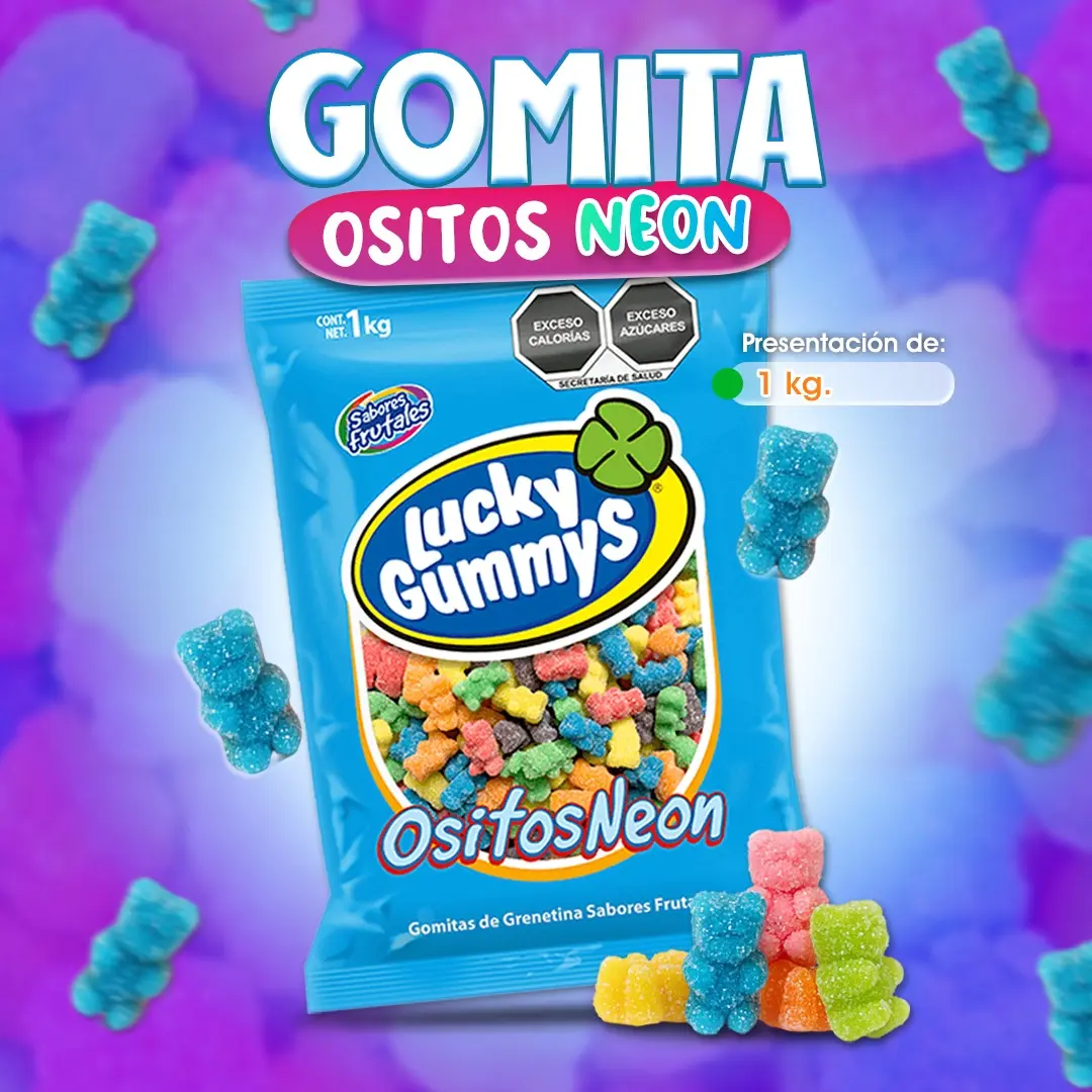 Gomita ositos neón azucarados por kilo.