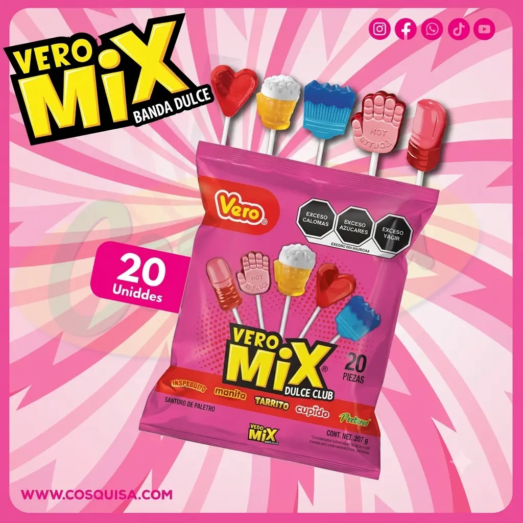 Paletas Vero Mix Dulce Club surtidas de sabores para venta y negocios de dulces.