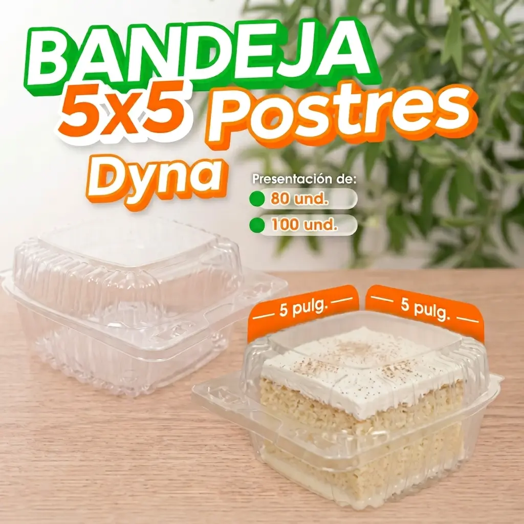 Bandeja transparente 5x5 Dyna para postres y alimentos