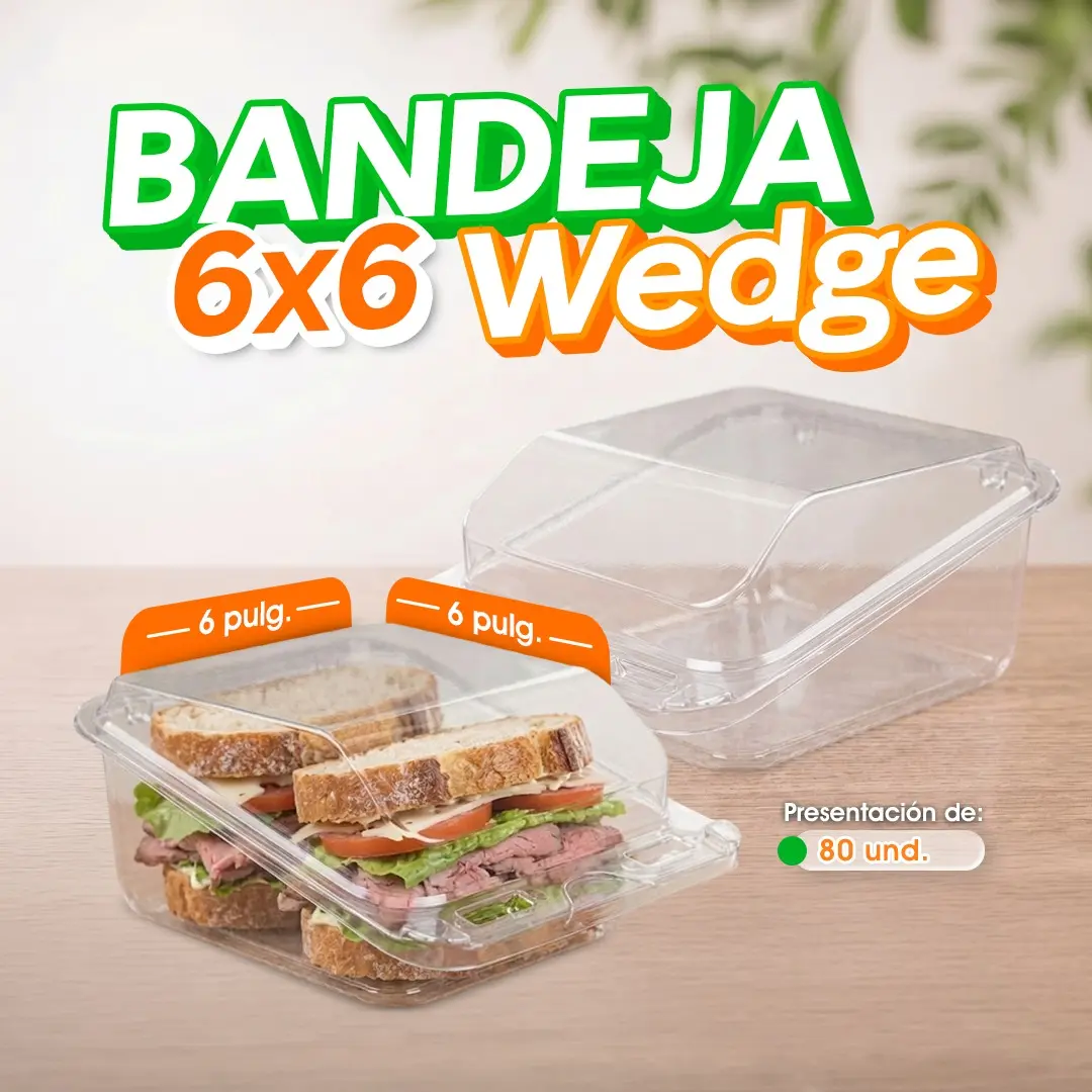 Bandeja transparente 6x6 Wedge para postres y alimentos